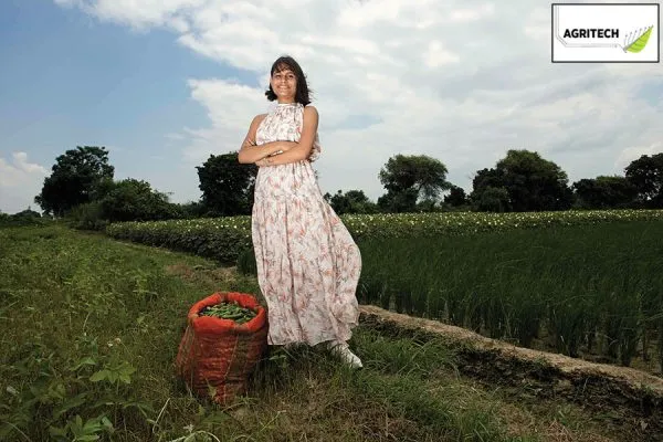 Anu Meena, Founder & CEO of Agrowave at a farm in Kaulena village, District Palwal, Haryana. August 12th, 2022.